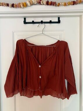 Red Cotton Flowy Crop